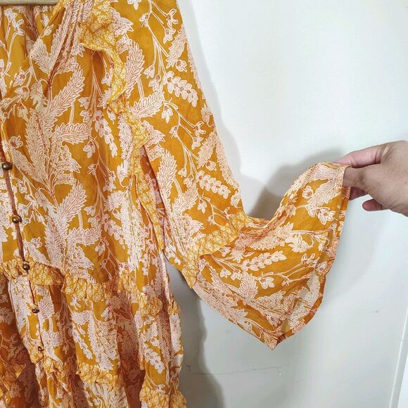 Anthropologie Mia Floral Tiered Tunic Semi-Sheer Boho Top S Cottagecore Peasant - Picture 6 of 12